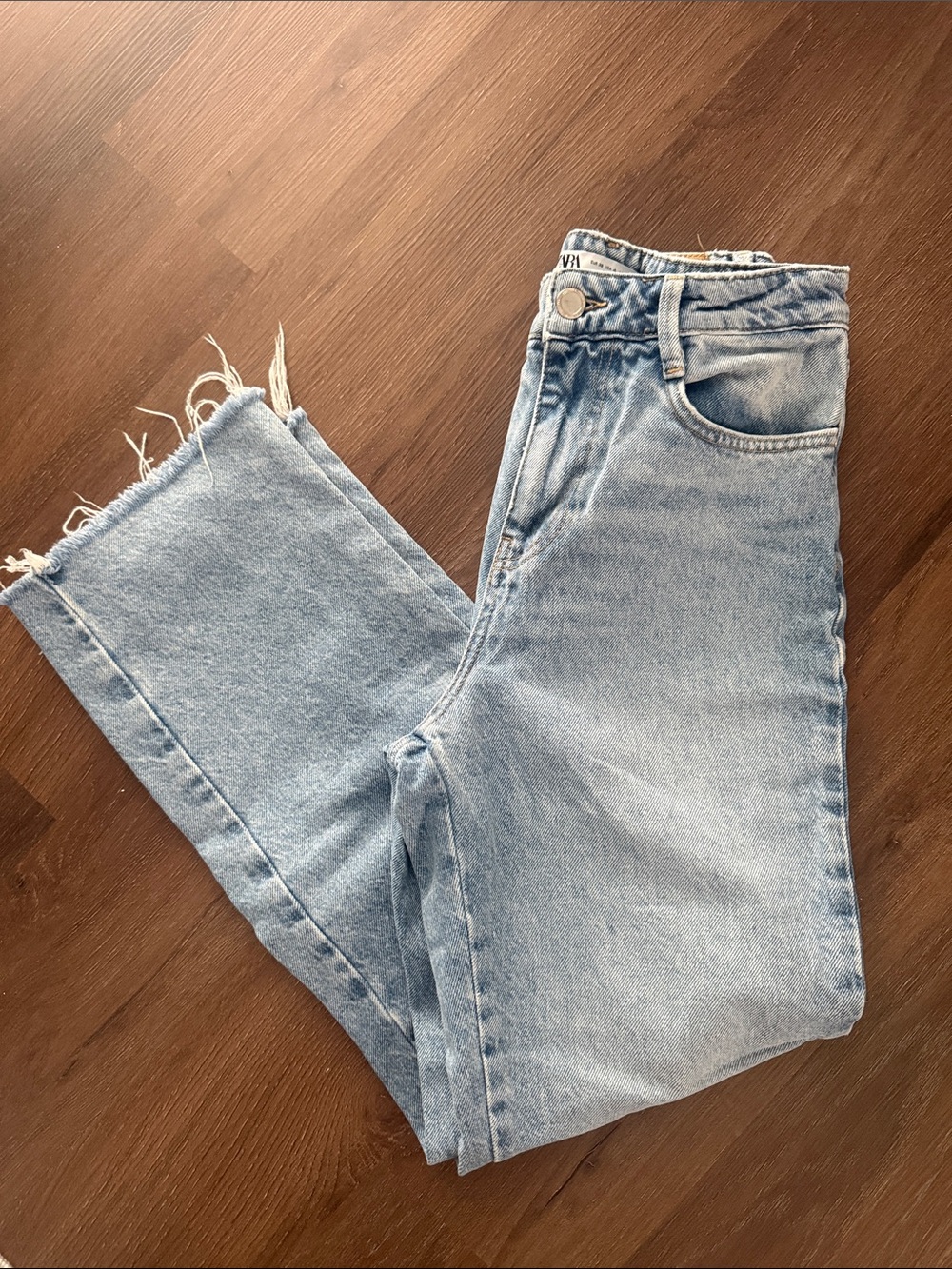 Zara Raw Hem Straight Leg Jeans